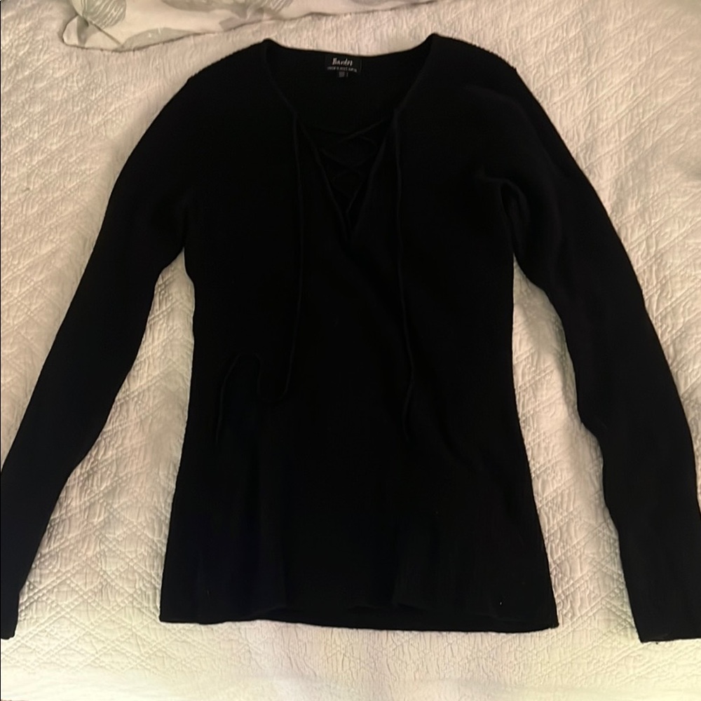 Black Long Sleeve light weight sweater with lace up front